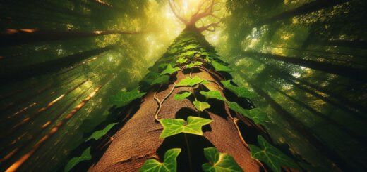 Licht und Schatten - Efeu klettert an einem Baum empor