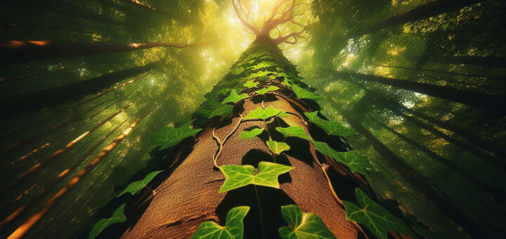 Licht und Schatten - Efeu klettert an einem Baum empor